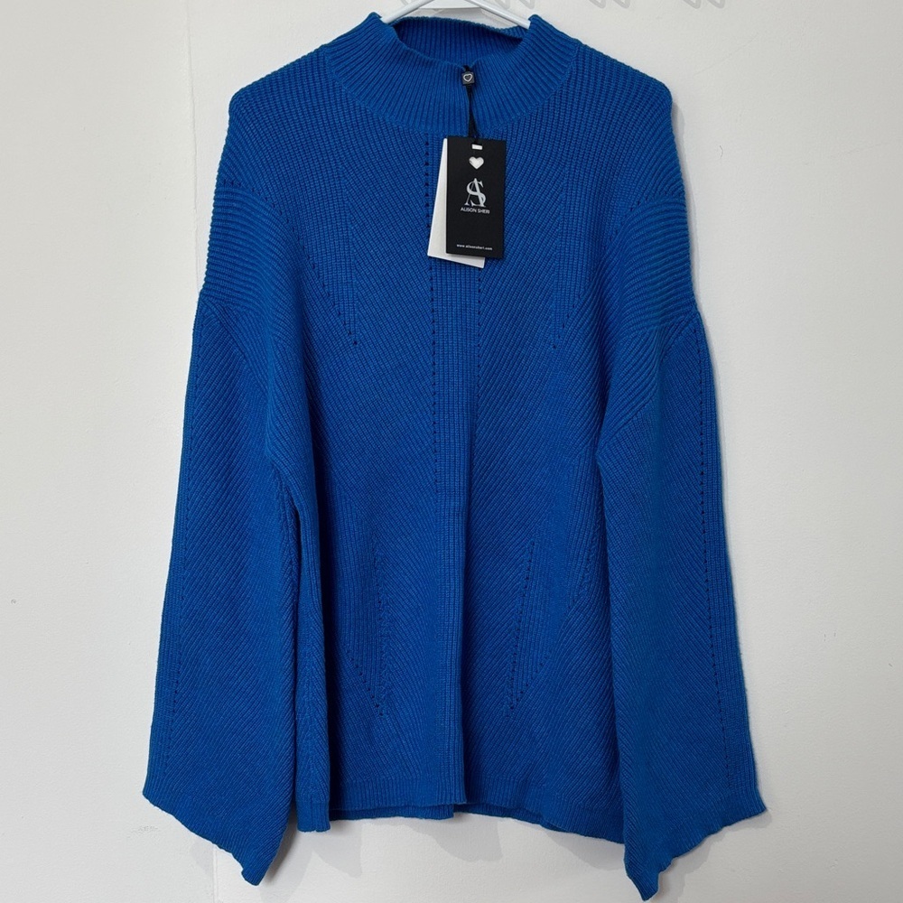 Alison Sheri Ribbed Crewneck Sweater Blue Size XL NWT